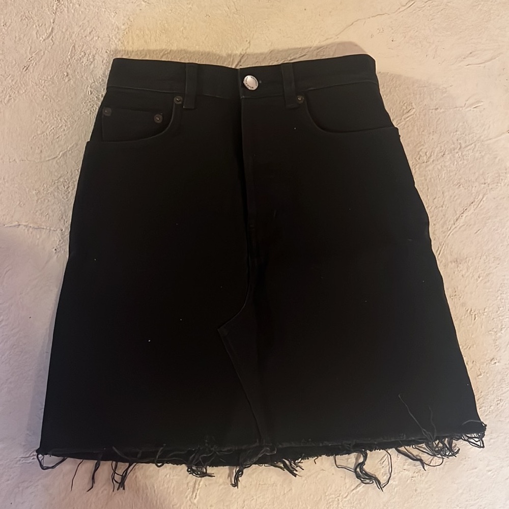 & Other Stories black denim fringed skirt